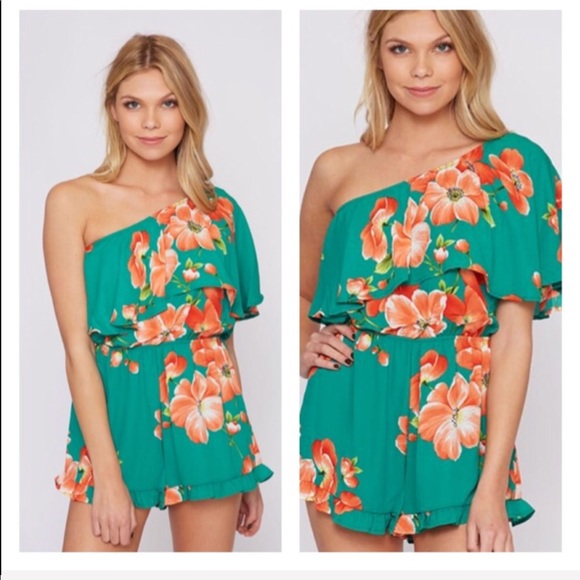 Tropical Floral One Shoulder Romper - Picture 6 of 6